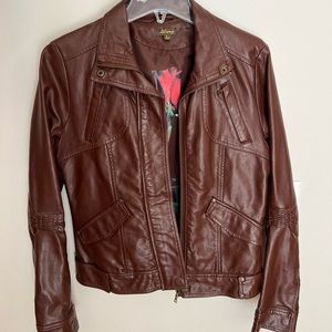Wild Honey Faux Leather Brown Moto Jacket